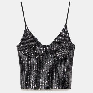 Zara Black Sequin Bustier Top